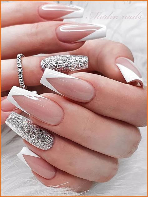 glitter white french tips|More.